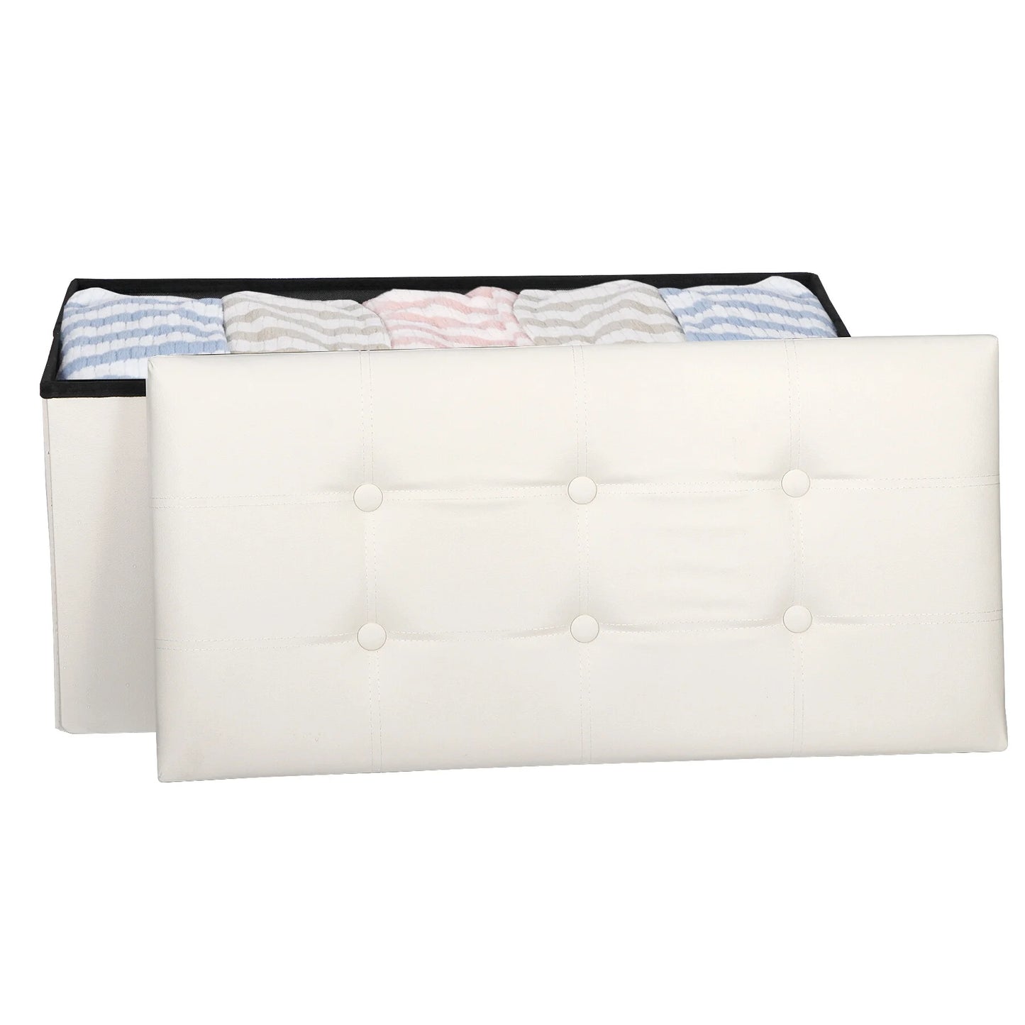 30" Ottoman Storage Bench Folding Footrest Stool Sponge Padded Seat W/ Lid White