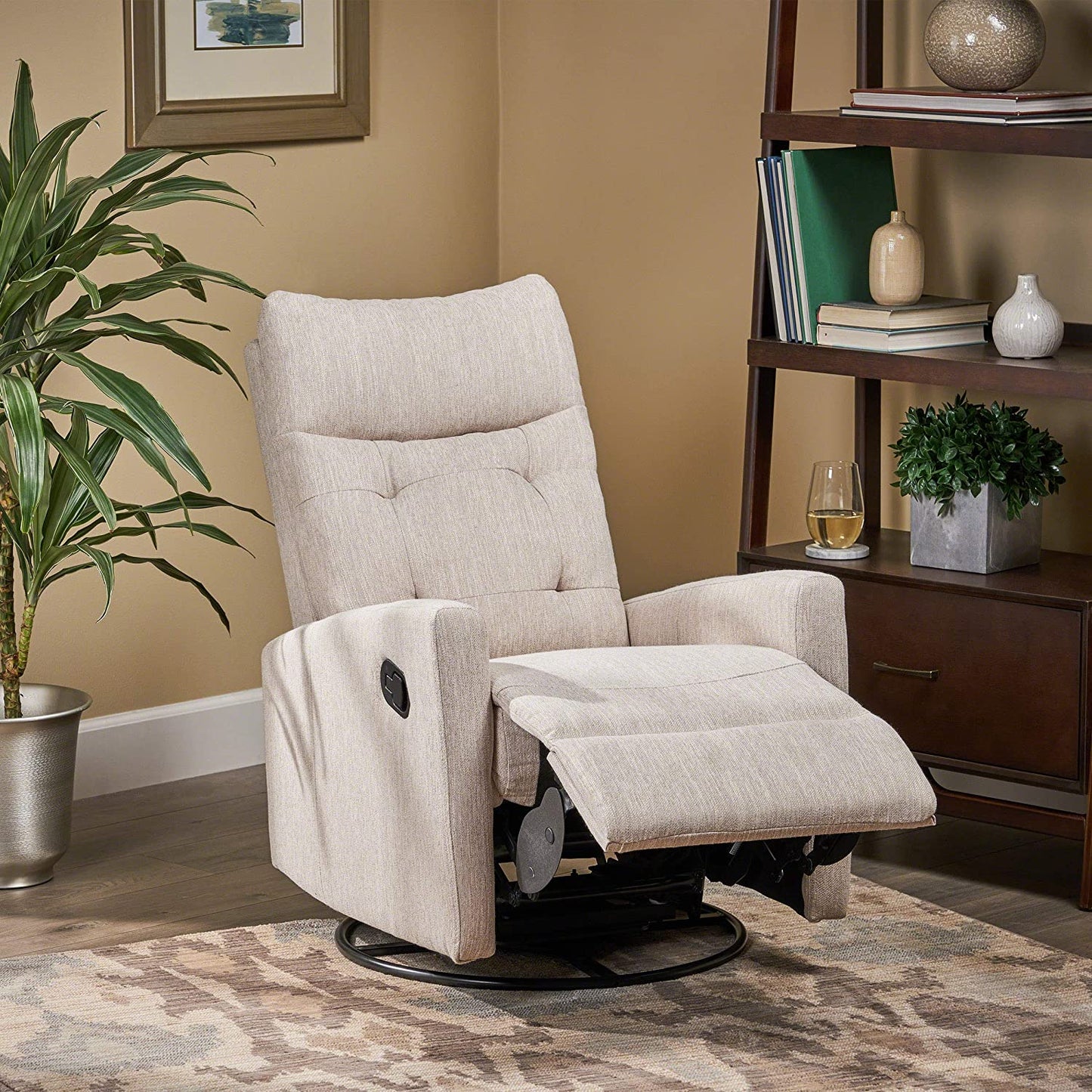 Christopher Knight Home Ishtar Glider Swivel Push Back Nursery Recliner, 35.75D X 25W X 39H In, Beige, Black