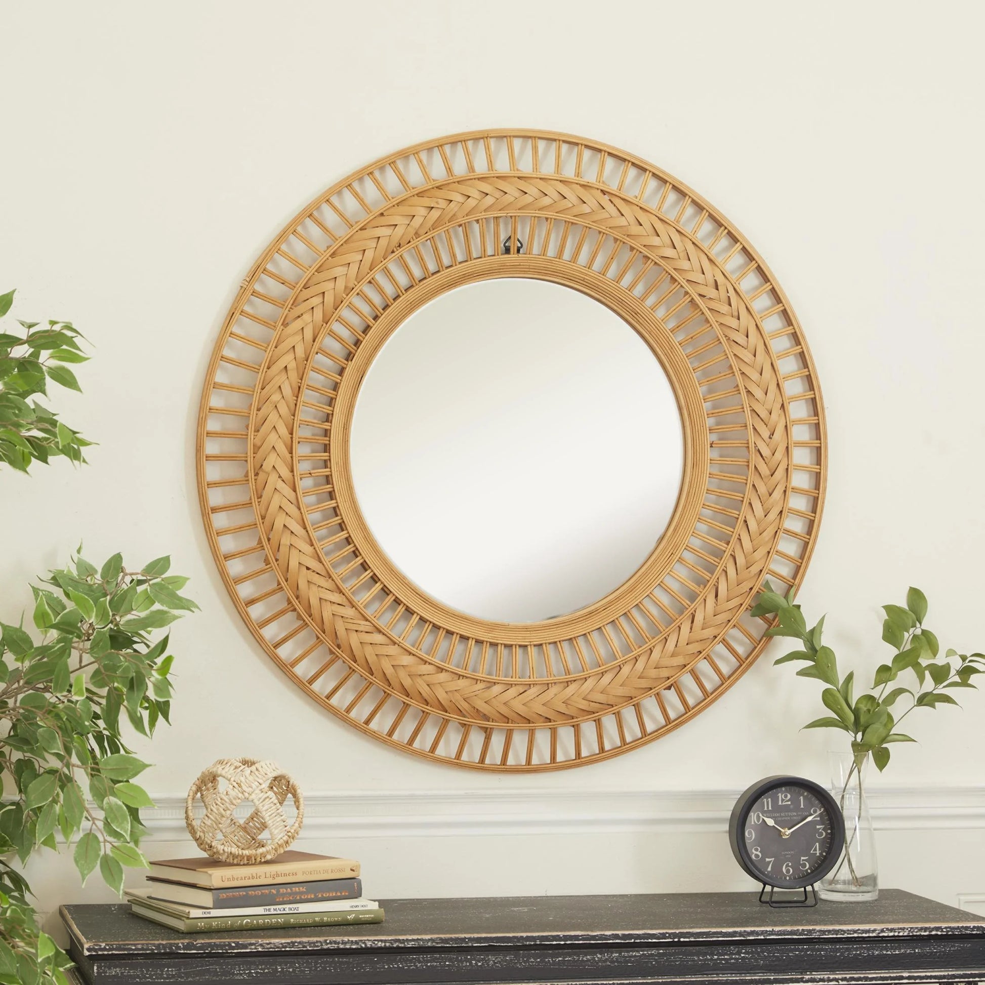 36" X 36" Brown Handmade Open Frame Woven Wall Mirror