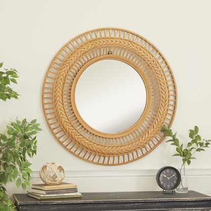 36" X 36" Brown Handmade Open Frame Woven Wall Mirror