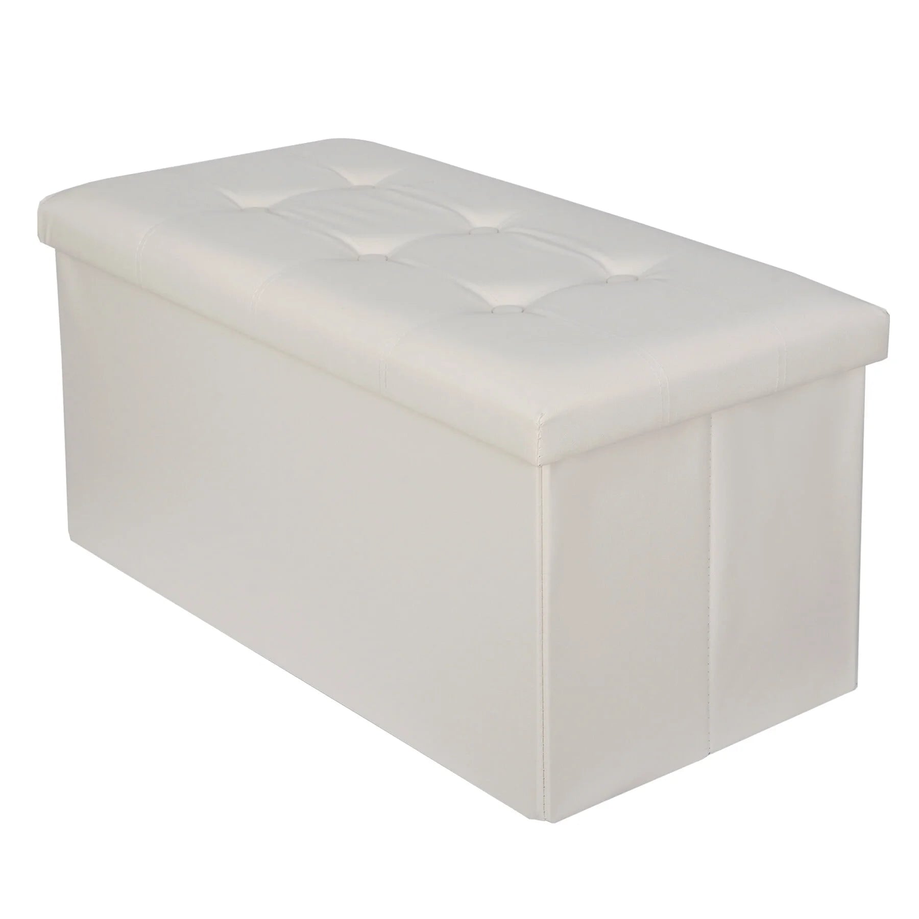30" Ottoman Storage Bench Folding Footrest Stool Sponge Padded Seat W/ Lid White