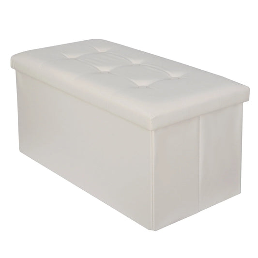 30" Ottoman Storage Bench Folding Footrest Stool Sponge Padded Seat W/ Lid White
