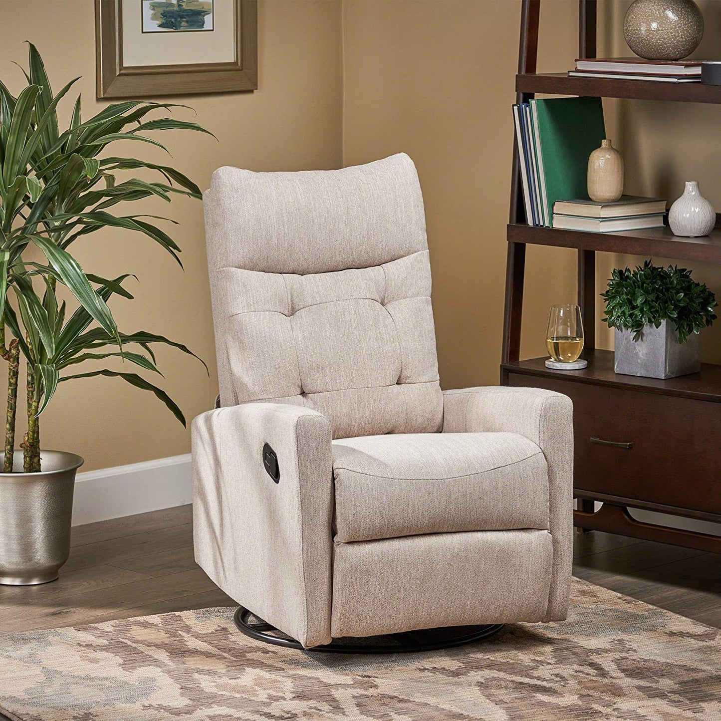 Christopher Knight Home Ishtar Glider Swivel Push Back Nursery Recliner, 35.75D X 25W X 39H In, Beige, Black