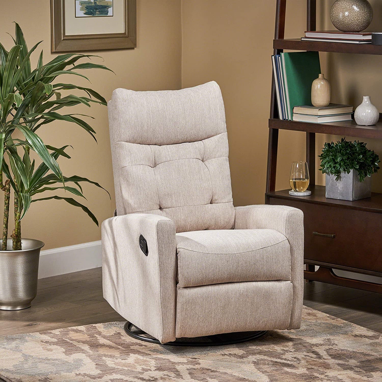 Christopher Knight Home Ishtar Glider Swivel Push Back Nursery Recliner, 35.75D X 25W X 39H In, Beige, Black