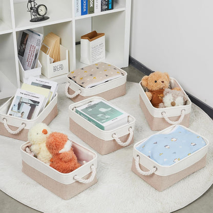 Small Baskets Fabric Storage [6 Pack] Beige Storage Bins 11.8 X 7.8 X 5 Inches Empty Gift Basket Decorative Storage Baskets for Shelves, Baby Clothes Storage, Bathroom(White&Beige)