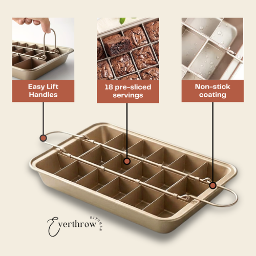 Signature Nonstick Brownie Pan: Gold Baking Pan with Removable Divider for 18 Pre-Sliced All-Edge Brownies
