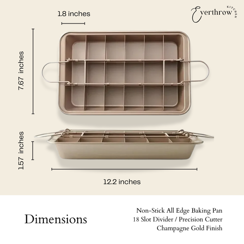 Signature Nonstick Brownie Pan: Gold Baking Pan with Removable Divider for 18 Pre-Sliced All-Edge Brownies