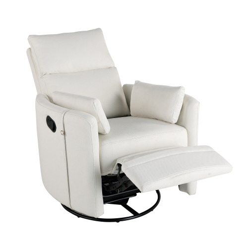 Upholstered Swivel Recliner Manual Rocker Recliner Chair Baby Nursery Chair with Two Removable Pillows for Living Room