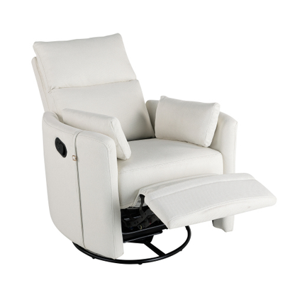 Upholstered Swivel Recliner Manual Rocker Recliner Chair Baby Nursery Chair with Two Removable Pillows for Living Room