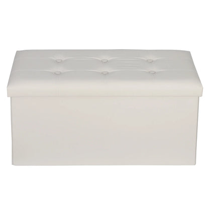 30" Ottoman Storage Bench Folding Footrest Stool Sponge Padded Seat W/ Lid White