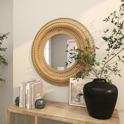 36" X 36" Brown Handmade Open Frame Woven Wall Mirror