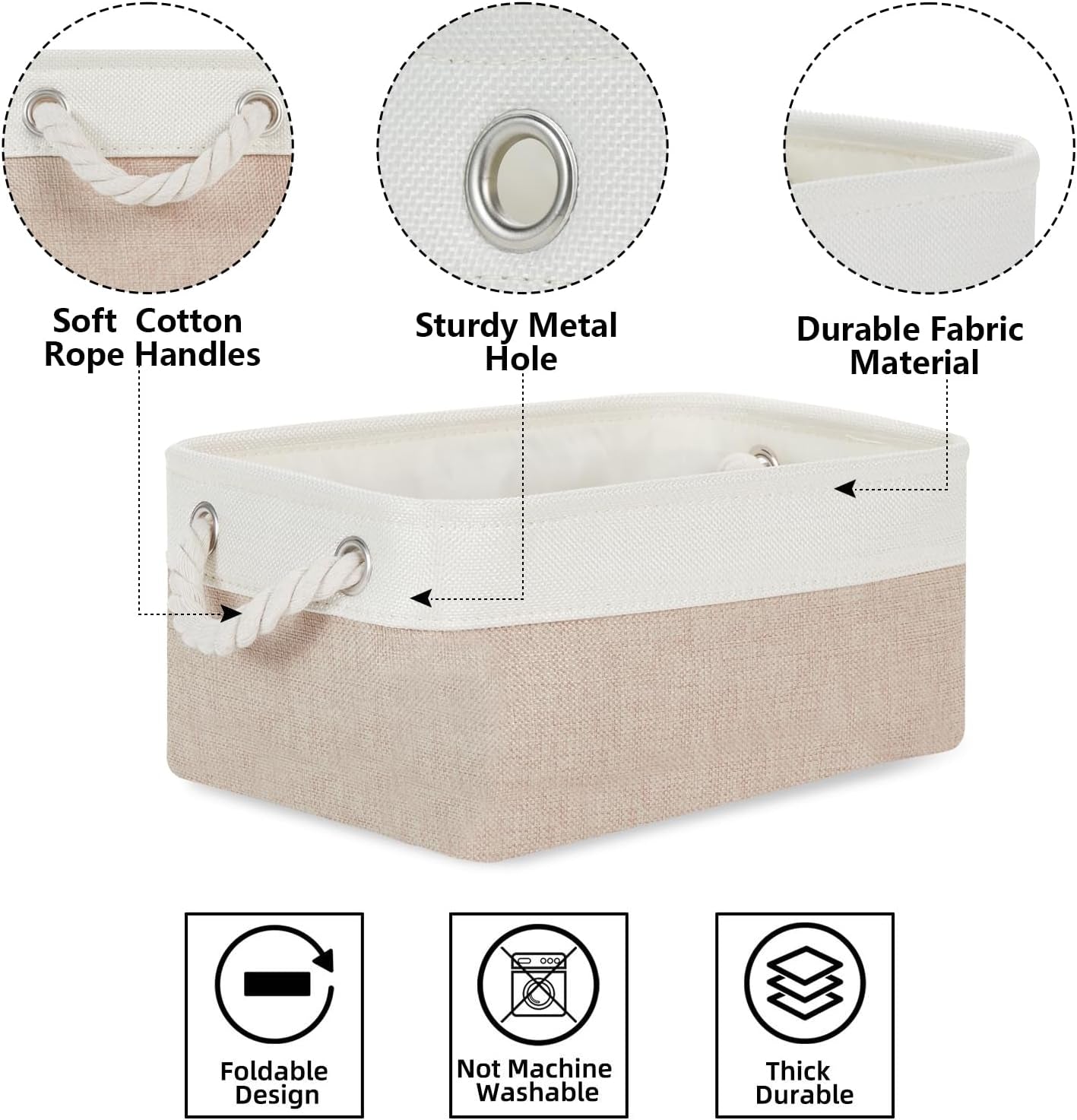 Small Baskets Fabric Storage [6 Pack] Beige Storage Bins 11.8 X 7.8 X 5 Inches Empty Gift Basket Decorative Storage Baskets for Shelves, Baby Clothes Storage, Bathroom(White&Beige)