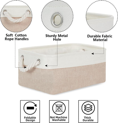 Small Baskets Fabric Storage [6 Pack] Beige Storage Bins 11.8 X 7.8 X 5 Inches Empty Gift Basket Decorative Storage Baskets for Shelves, Baby Clothes Storage, Bathroom(White&Beige)