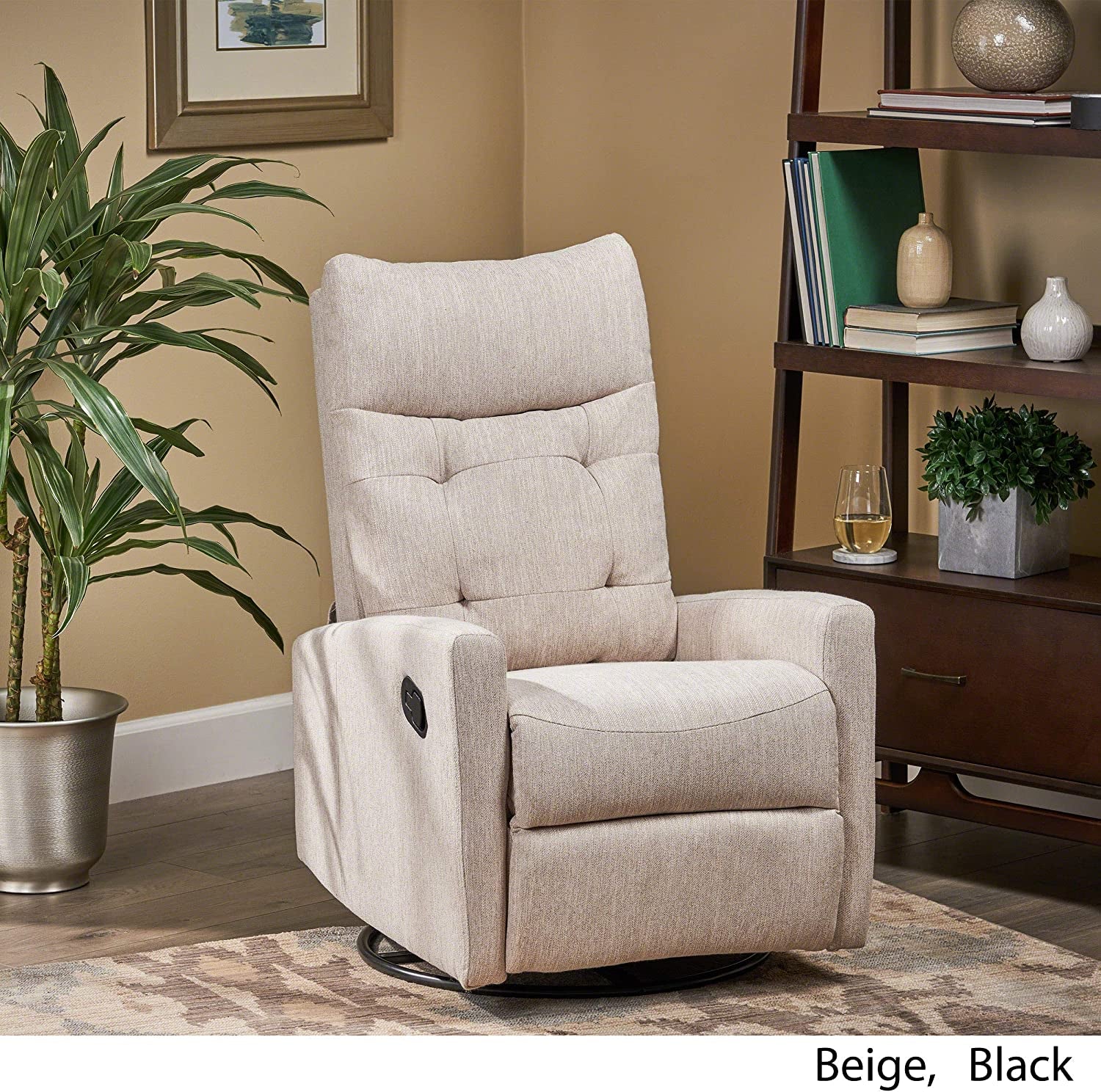 Christopher Knight Home Ishtar Glider Swivel Push Back Nursery Recliner, 35.75D X 25W X 39H In, Beige, Black