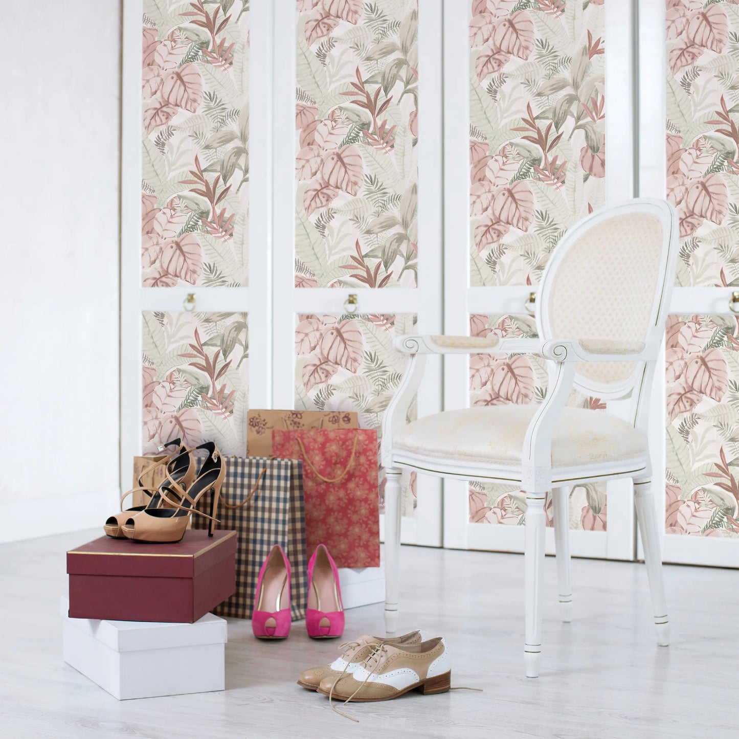 Pink Tropical Palm, Peel and Stick Wallpaper 13.35 Sq. Ft.
