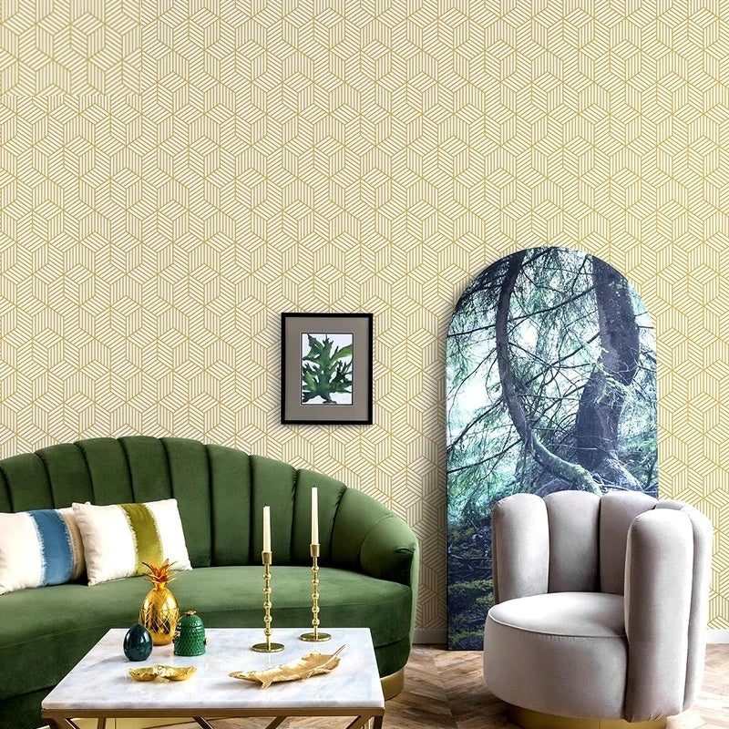 45Cm (17.7 inches) Peel and Stick Decorative Wall Paper Wall Sticker in Gold and White Geometry
