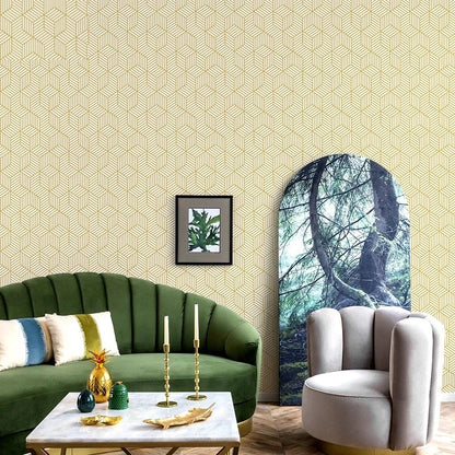 45Cm (17.7 inches) Peel and Stick Decorative Wall Paper Wall Sticker in Gold and White Geometry
