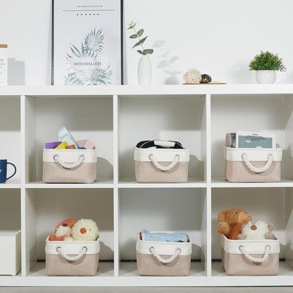 Small Baskets Fabric Storage [6 Pack] Beige Storage Bins 11.8 X 7.8 X 5 Inches Empty Gift Basket Decorative Storage Baskets for Shelves, Baby Clothes Storage, Bathroom(White&Beige)