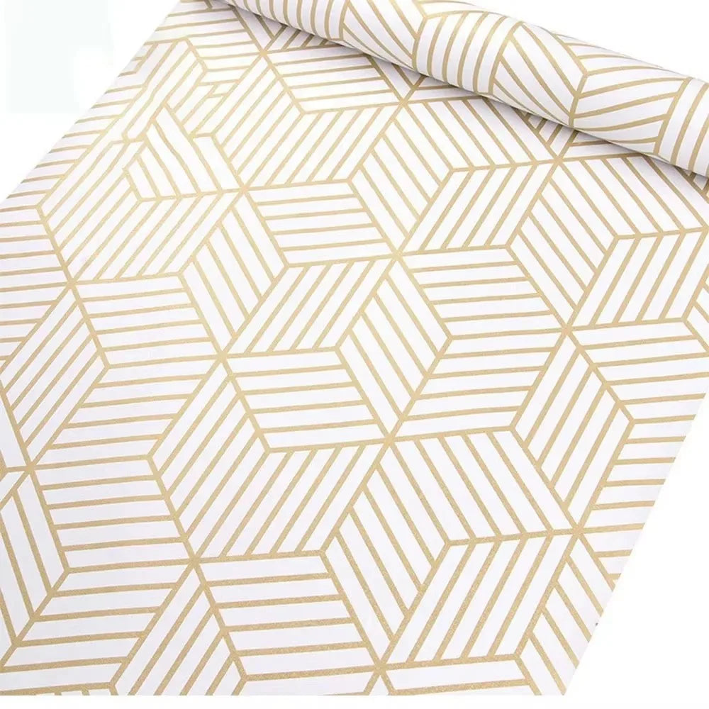 45Cm (17.7 inches) Peel and Stick Decorative Wall Paper Wall Sticker in Gold and White Geometry