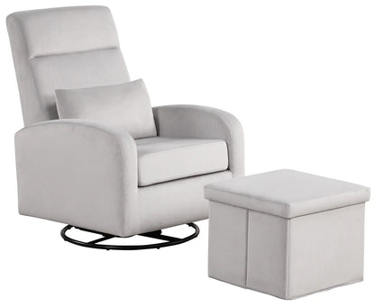 Sonia Upholstered Swivel Glider W/ Storage Ottoman, Grey