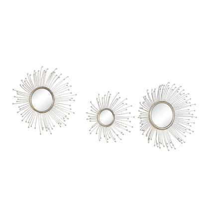16", 15", 12"D Gold Starburst Wall Mirror, Set of 3