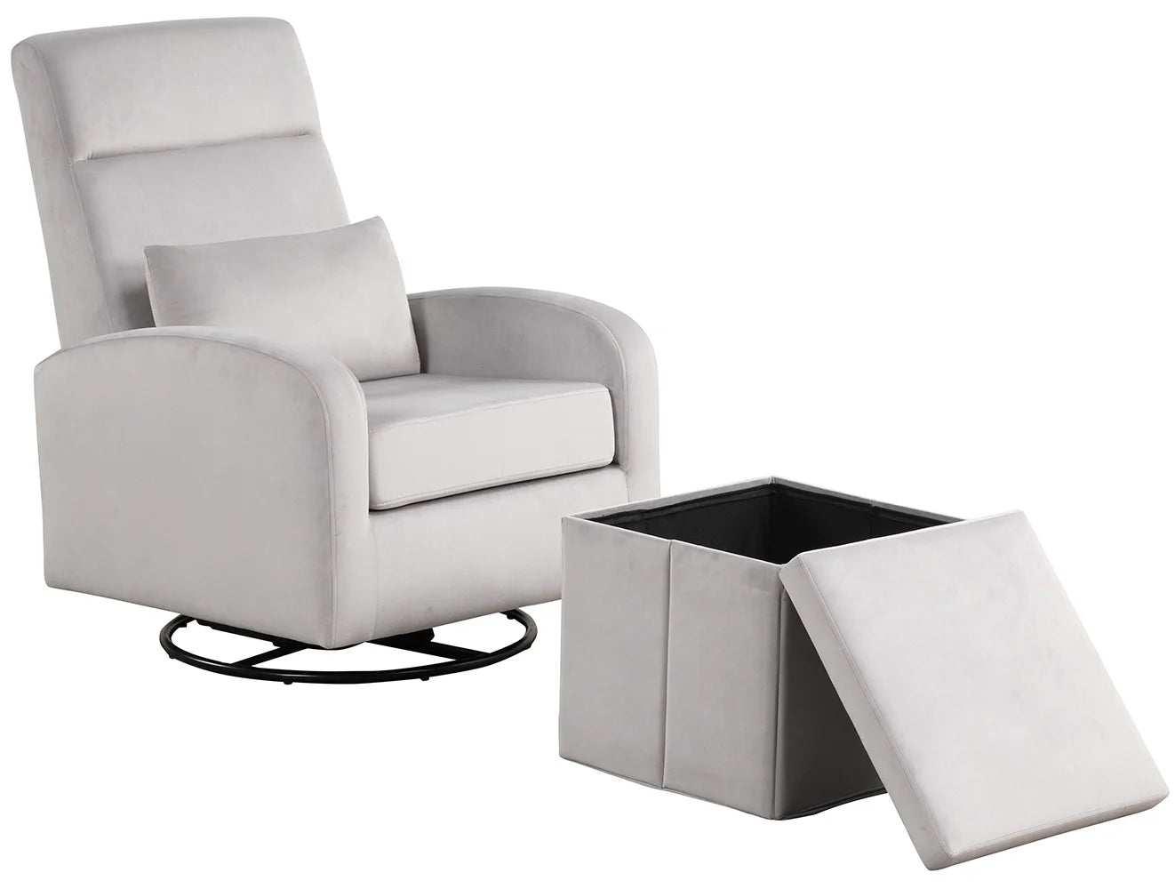 Sonia Upholstered Swivel Glider W/ Storage Ottoman, Grey