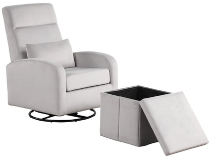 Sonia Upholstered Swivel Glider W/ Storage Ottoman, Grey