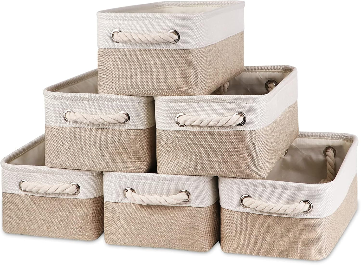 Small Baskets Fabric Storage [6 Pack] Beige Storage Bins 11.8 X 7.8 X 5 Inches Empty Gift Basket Decorative Storage Baskets for Shelves, Baby Clothes Storage, Bathroom(White&Beige)