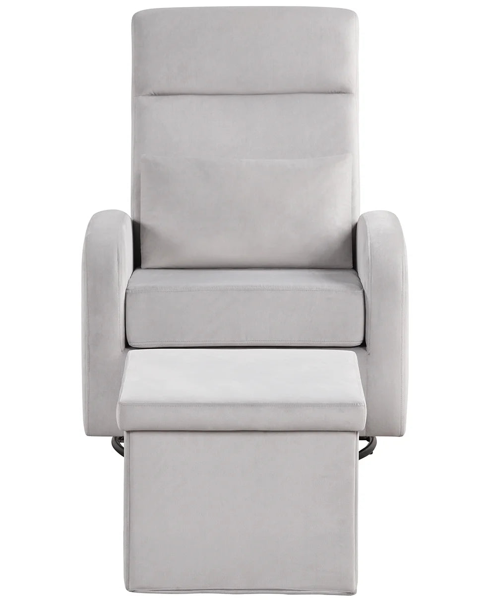 Sonia Upholstered Swivel Glider W/ Storage Ottoman, Grey