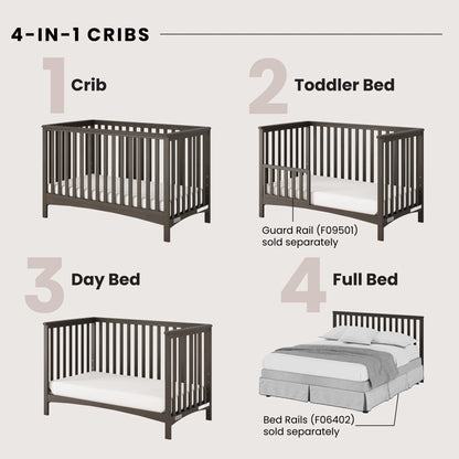 London 4-In-1 Convertible Crib, Euro Arch Design, 3 Mattress Heights, Dapper Gray