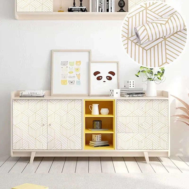 45Cm (17.7 inches) Peel and Stick Decorative Wall Paper Wall Sticker in Gold and White Geometry