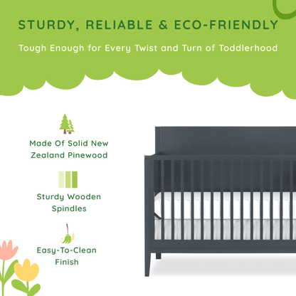 Sedona 3-In-1 Convertible Crib, New Zealand Pinewood, Non-Toxic Finish, Carbon