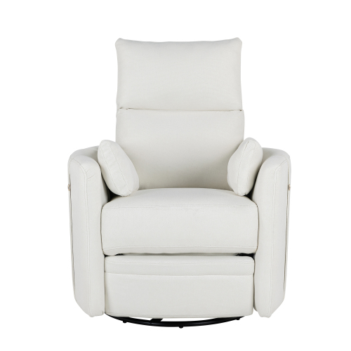 Upholstered Swivel Recliner Manual Rocker Recliner Chair Baby Nursery Chair with Two Removable Pillows for Living Room