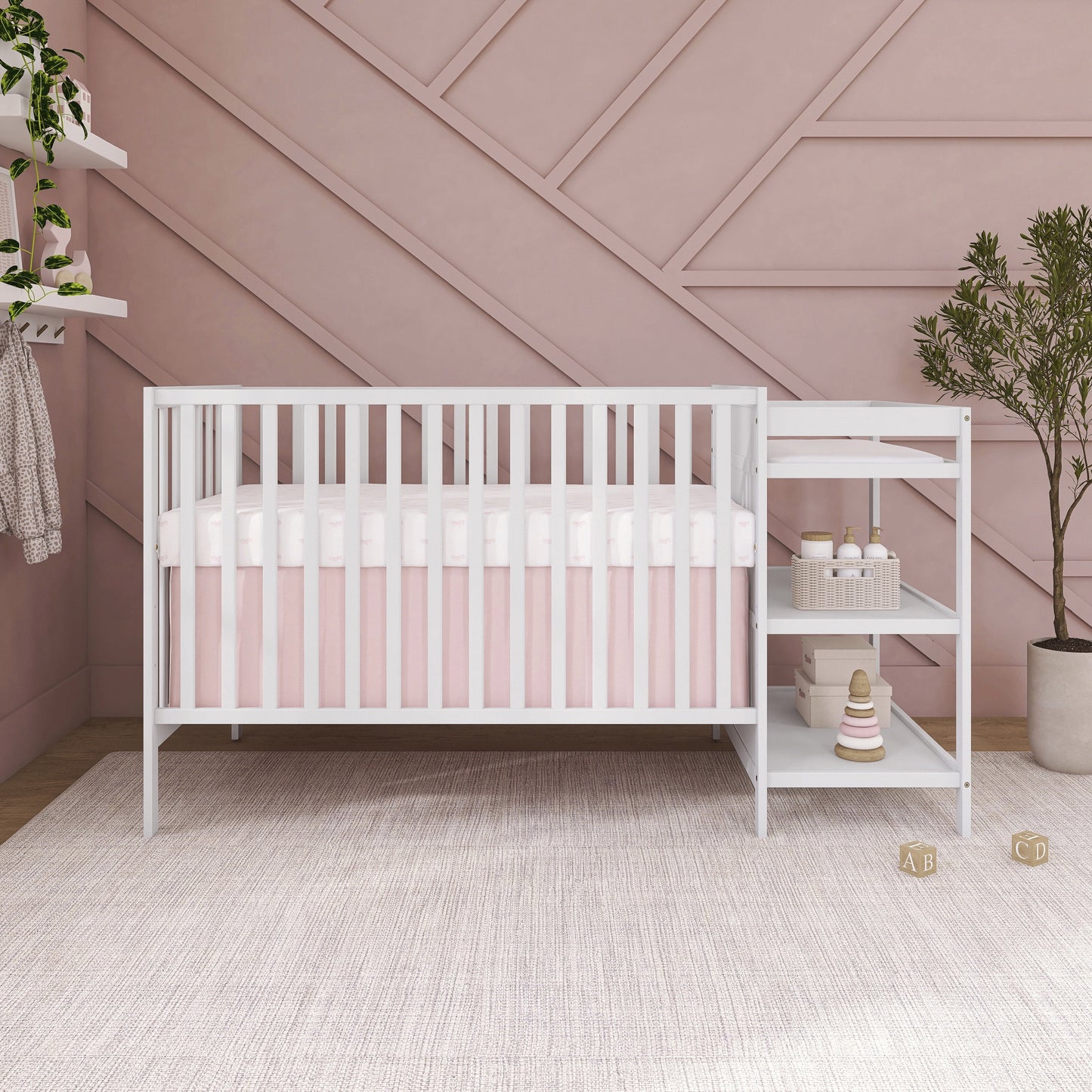 Synergy Convertible Baby Crib and Changer in White with Detachable Changing Table
