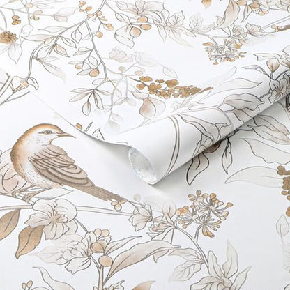 Peel and Stick Wallpaper, 17.3''X78.7'' Floral Bird 17.3" X 78.7" Brown