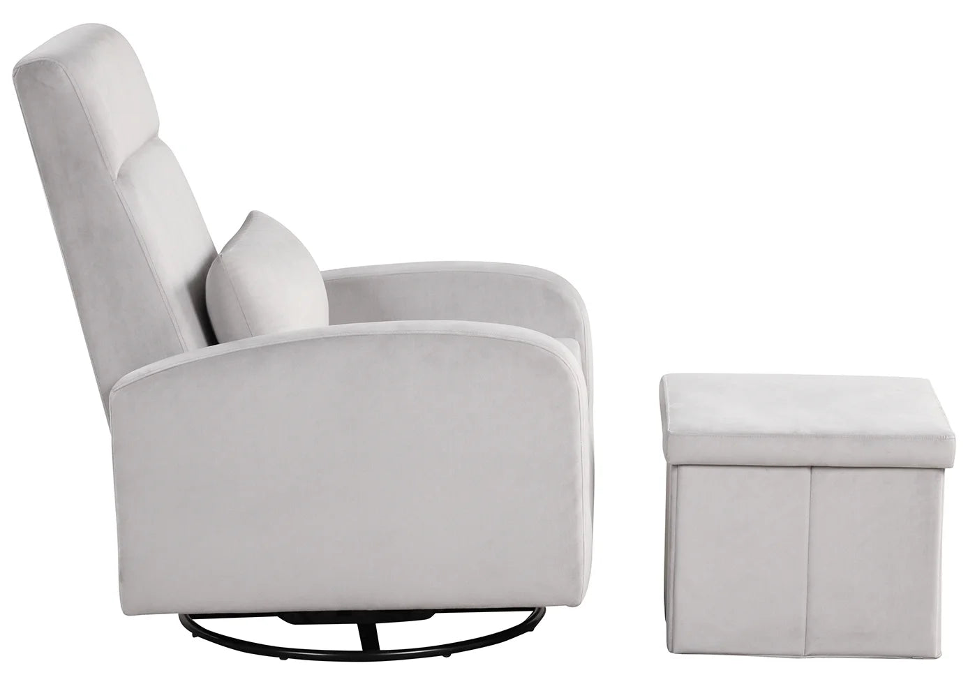 Sonia Upholstered Swivel Glider W/ Storage Ottoman, Grey