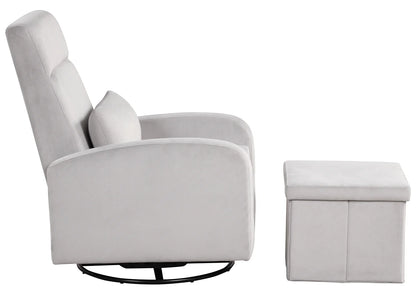 Sonia Upholstered Swivel Glider W/ Storage Ottoman, Grey