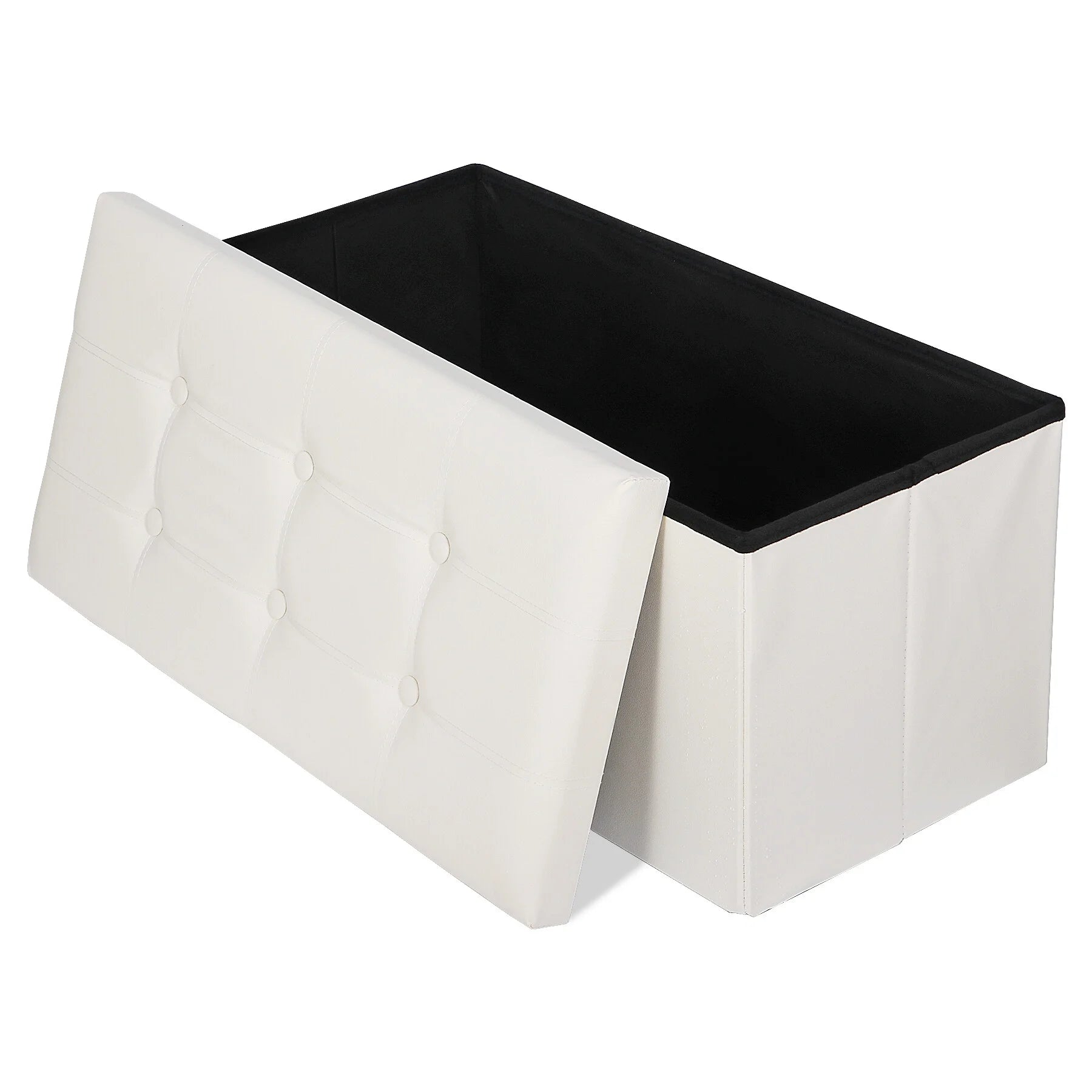 30" Ottoman Storage Bench Folding Footrest Stool Sponge Padded Seat W/ Lid White