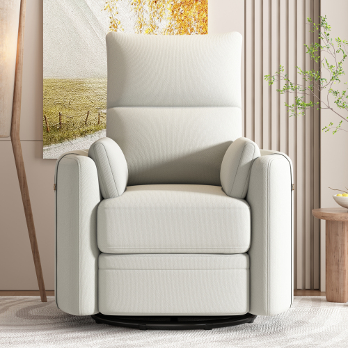 Upholstered Swivel Recliner Manual Rocker Recliner Chair Baby Nursery Chair with Two Removable Pillows for Living Room