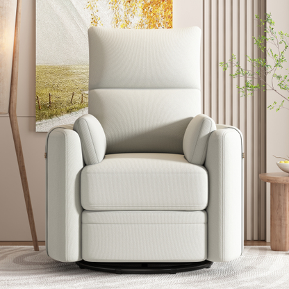 Upholstered Swivel Recliner Manual Rocker Recliner Chair Baby Nursery Chair with Two Removable Pillows for Living Room