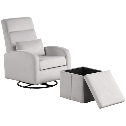 Sonia Upholstered Swivel Glider W/ Storage Ottoman, Grey