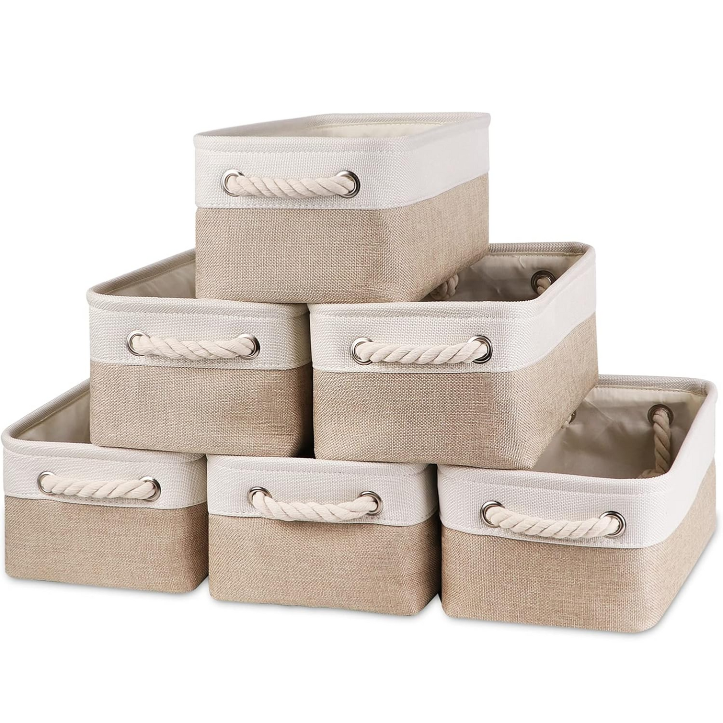 Small Baskets Fabric Storage [6 Pack] Beige Storage Bins 11.8 X 7.8 X 5 Inches Empty Gift Basket Decorative Storage Baskets for Shelves, Baby Clothes Storage, Bathroom(White&Beige)