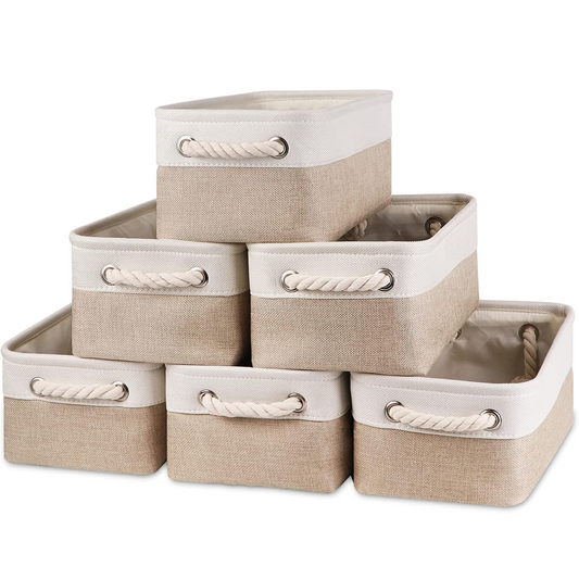 Small Baskets Fabric Storage [6 Pack] Beige Storage Bins 11.8 X 7.8 X 5 Inches Empty Gift Basket Decorative Storage Baskets for Shelves, Baby Clothes Storage, Bathroom(White&Beige)