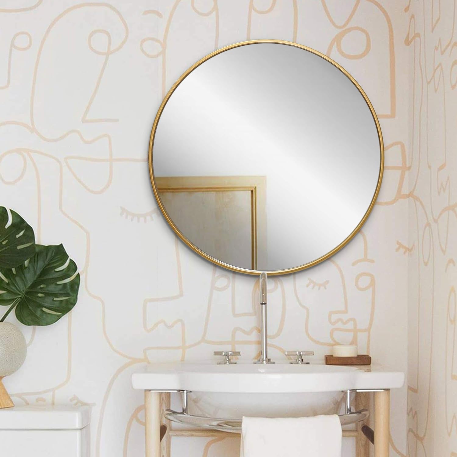 Gold Circle Wall Mirror 24 Inch round Wall Mirror for Entryways, Washrooms, Living Rooms and More (Gold, 24")
