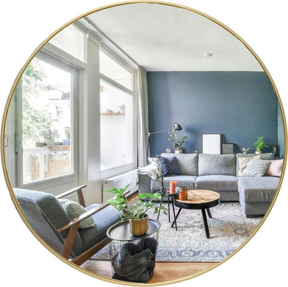 Gold Circle Wall Mirror 24 Inch round Wall Mirror for Entryways, Washrooms, Living Rooms and More (Gold, 24")