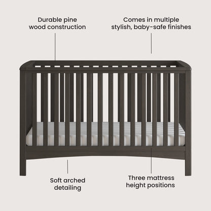 London 4-In-1 Convertible Crib, Euro Arch Design, 3 Mattress Heights, Dapper Gray