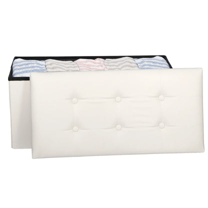 30" Ottoman Storage Bench Folding Footrest Stool Sponge Padded Seat W/ Lid White