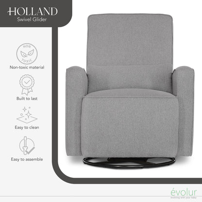 Holland Upholstered Swivel Glider | Rocker I Included Lumbar Pillow I Modern Design, Luxe Grey