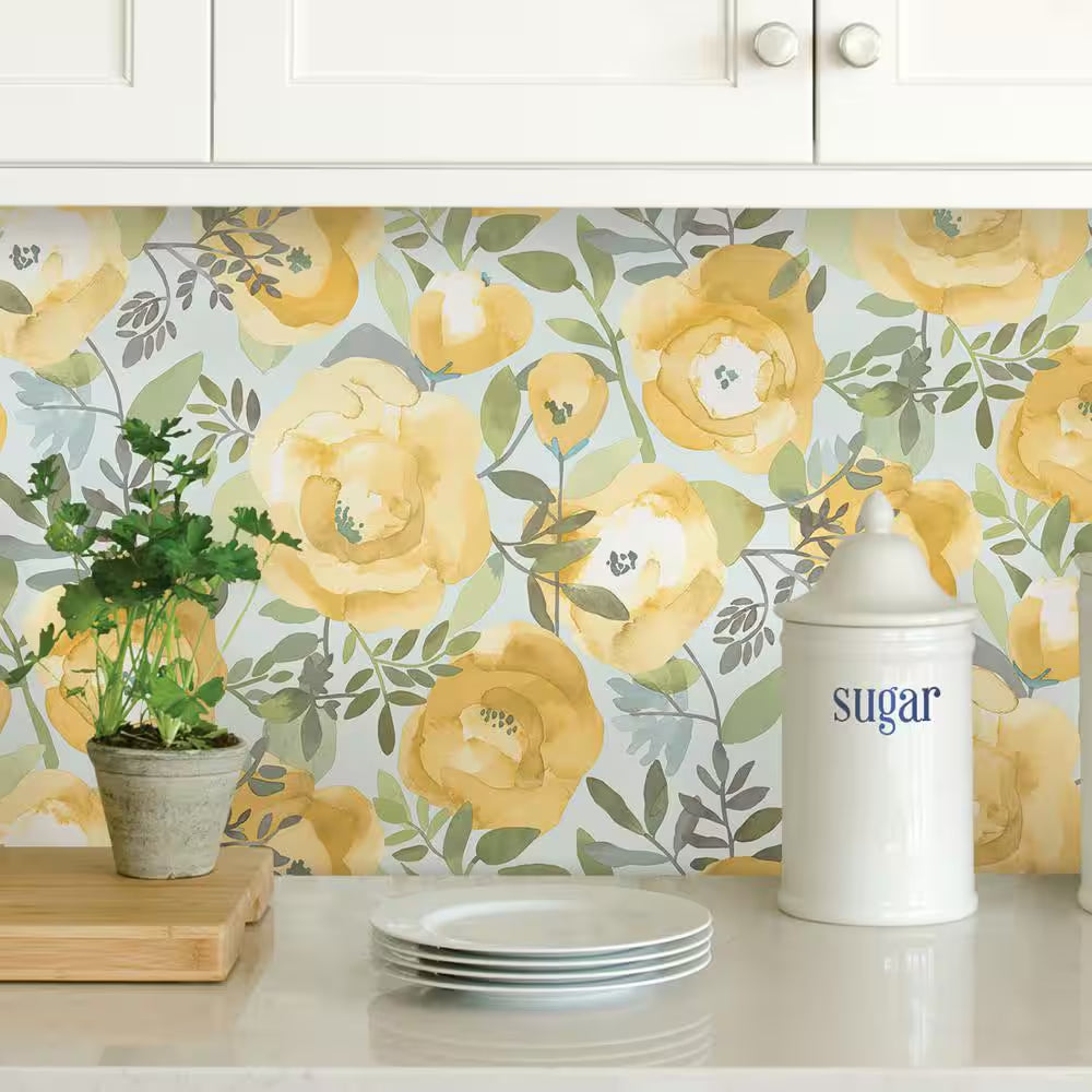 Peachy Keen Yellow or Pink Vinyl Peel & Stick Wallpaper Roll 18 ft x 20.5 in (Covers 30.75 Sq. Ft.)