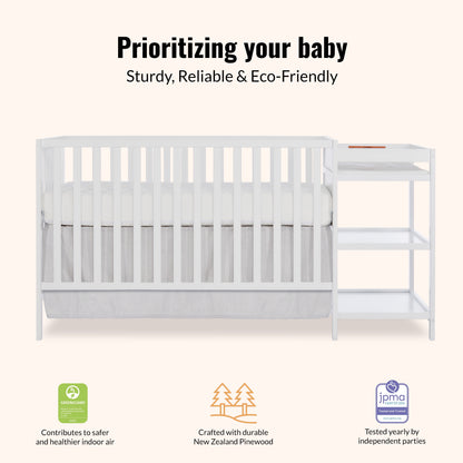 Synergy Convertible Baby Crib and Changer in White with Detachable Changing Table